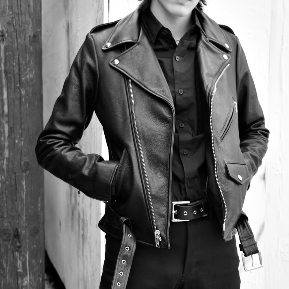Cowhide leather biker jacket